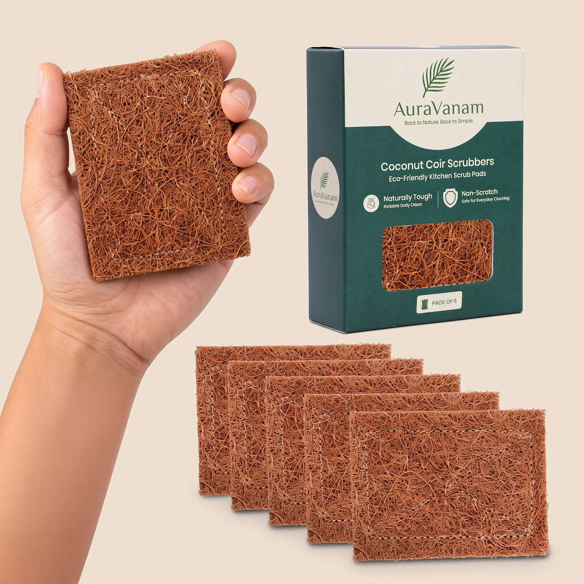 AuraVanam Coconut Scrubber for Dishes  (15 Scrubbers)